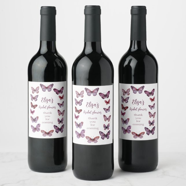 Étiquette Pour Bouteilles De Vin Elégante Fête des mariées papillons PERSONNALISÉE (Bouteilles)
