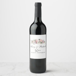 Étiquette Pour Bouteilles De Vin Élégante fête du 50e anniversaire du Mariage rose
