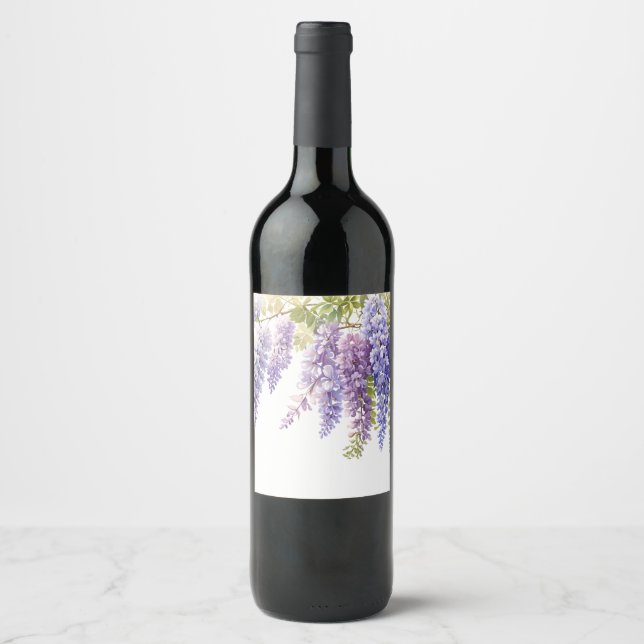 Étiquette Pour Bouteilles De Vin Elégante glycine violette d'aquarelle violet fleur (Devant)