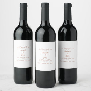 Étiquette Pour Bouteilles De Vin Élégante Mariage Couple Calligraphie Rose Gold Ros