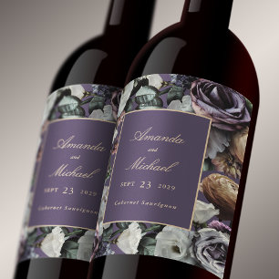 Étiquette Pour Bouteilles De Vin Élégante mariée florale et Mariage de chambre fonc