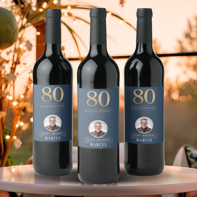 Étiquette Pour Bouteilles De Vin Elégante Marine & Gold 80e & Légendaire Anniversai (Créateur téléchargé)