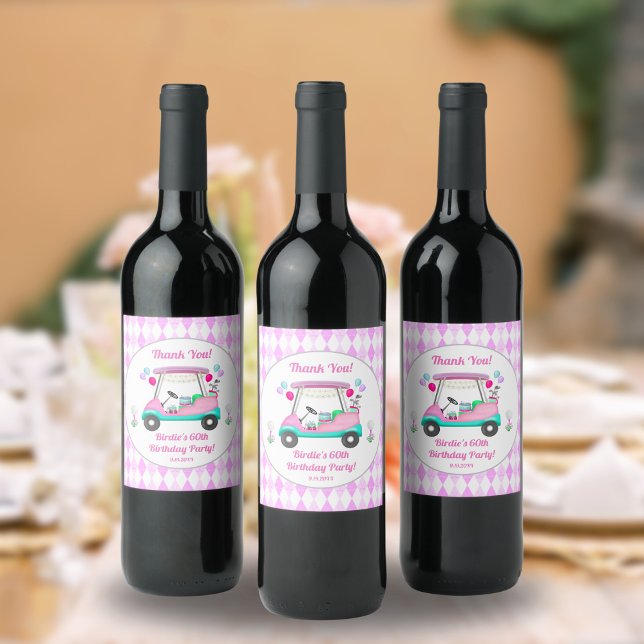 Étiquette Pour Bouteilles De Vin Élégante partie de golf féminin Panier Anniversair (Créateur téléchargé)