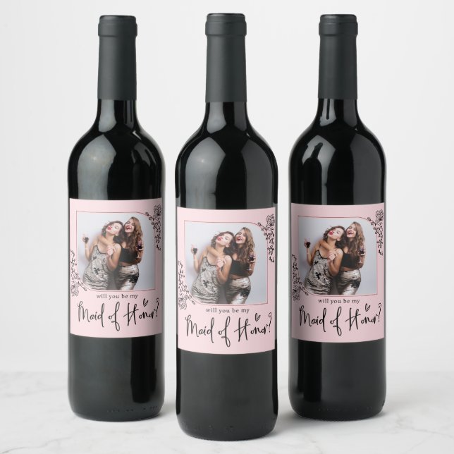 Étiquette Pour Bouteilles De Vin Élégante Photo Maid Of Honor Proposition (Bouteilles)