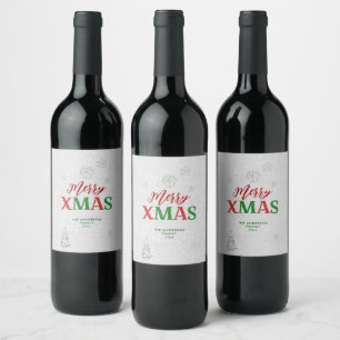 Étiquette Pour Bouteilles De Vin Elégante Pierre rouge verte Rhinestone Joyeux Noël