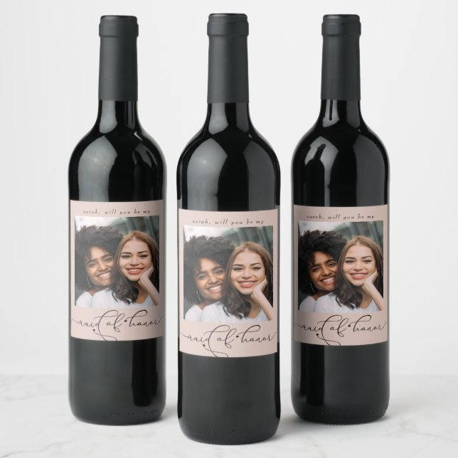 Étiquette Pour Bouteilles De Vin Élégante Serez-vous ma servante d'honneur Photo (Bouteilles)