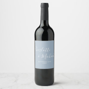 Étiquette Pour Bouteilles De Vin Élégante signature de mariage bleu poussiéreux