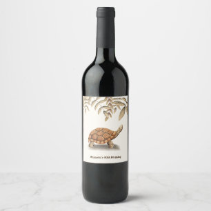 Étiquette Pour Bouteilles De Vin Élégante Tortue Florale Marron Fête