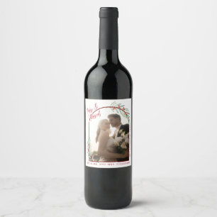 Étiquette Pour Bouteilles De Vin Élégantes Mariés sous le Gui Photo Noël