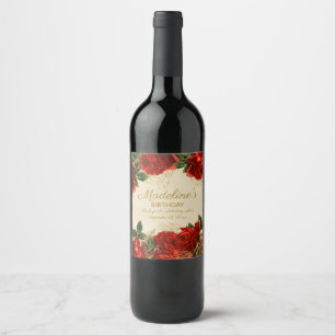 Étiquette Pour Bouteilles De Vin Élégantes roses rouges vintage et verdure pour fêt