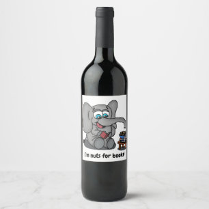 Étiquette Pour Bouteilles De Vin Éléphant de lecture : Je suis Nuts pour des livr