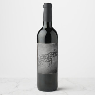 Étiquette Pour Bouteilles De Vin Éléphant tribal en cuir