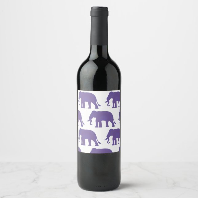 Étiquette Pour Bouteilles De Vin éléphants violets (Devant)