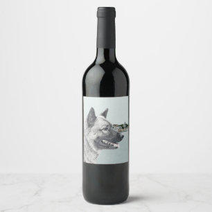 Étiquette Pour Bouteilles De Vin Elkhound norvégien à la peinture de village - Chie