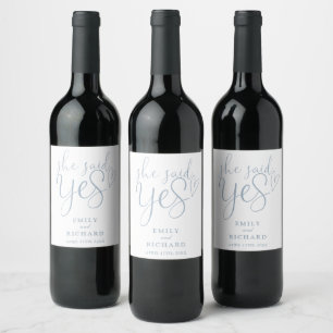 Étiquette Pour Bouteilles De Vin Elle A Dit Oui Partie Engagement Dusty Blue