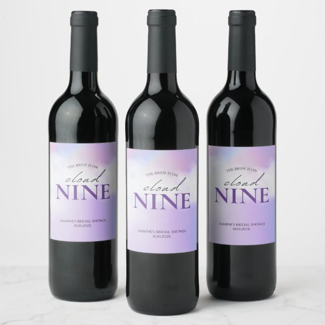 Étiquette Pour Bouteilles De Vin Elle est sur le nuage 9 Fête des mariées Dreamy Pa (Bouteilles)