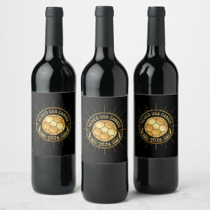 Étiquette Pour Bouteilles De Vin Emblème de Football Doré 2026 Mexique États-Unis