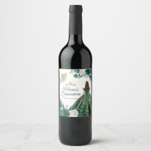 Étiquette Pour Bouteilles De Vin Emerald Green Robe Quinceañera Couronne Anniversai