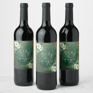 Étiquette Pour Bouteilles De Vin Emerald Green Romantic Floral Mariage