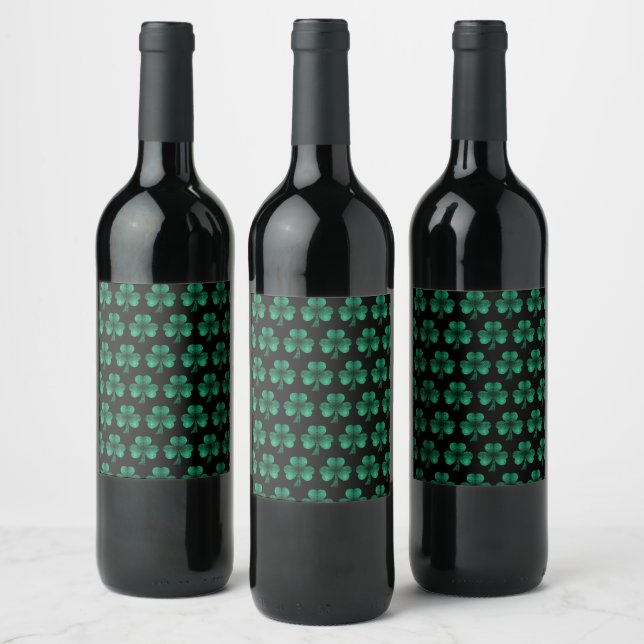 Étiquette Pour Bouteilles De Vin Emerald Green Sparkles Shamrock motif noir (Bouteilles)