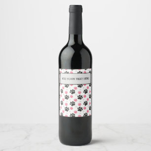 Étiquette Pour Bouteilles De Vin Empreinte de patte rose noir Chien Propriétaire Am