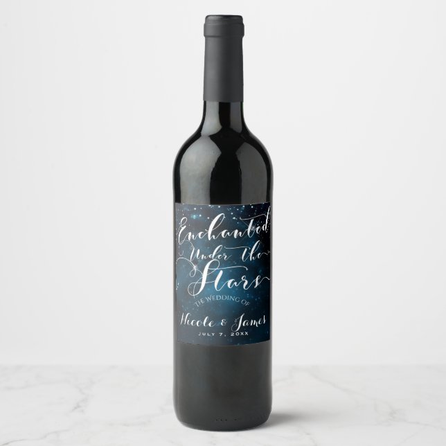 Étiquette Pour Bouteilles De Vin ENCHANTÉ SOUS LES ÉTOILES Vin Bleu étoilé (Devant)