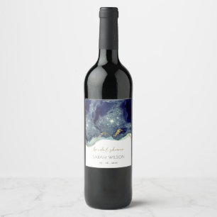 Étiquette Pour Bouteilles De Vin Encre Abstraite Fluides Or Marine Mariage Paillett