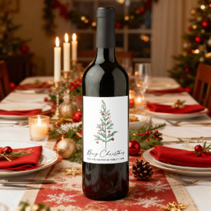 Étiquette Pour Bouteilles De Vin Encre de calligraphie d'arbre de pin aquarelle Noë