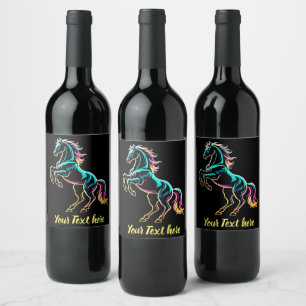 Étiquette Pour Bouteilles De Vin Enseigne au néon Cheval Style Rétro Glitch