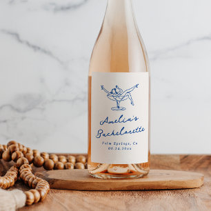 Étiquette Pour Bouteilles De Vin Enterrement de vie de jeune fille bleu dessiné à l
