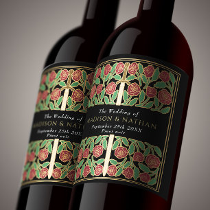 Étiquette Pour Bouteilles De Vin Épée florale médiévale royale noire or mariage
