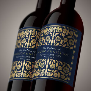 Étiquette Pour Bouteilles De Vin Épée Médiévale Royale Bleu Or Mariage