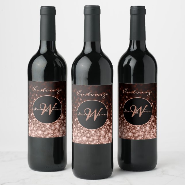 Étiquette Pour Bouteilles De Vin Épercée d'or Rose monogramme (Bouteilles)