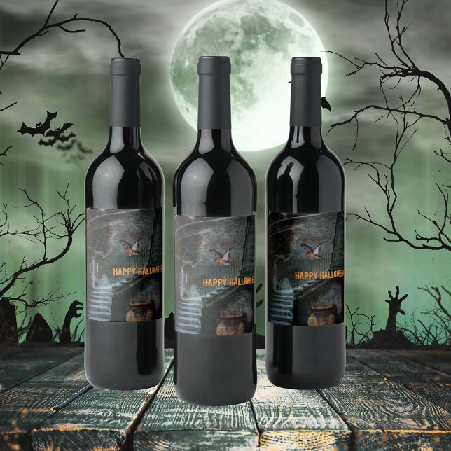 Étiquette Pour Bouteilles De Vin Escalier suspendu Halloween (Créateur téléchargé)