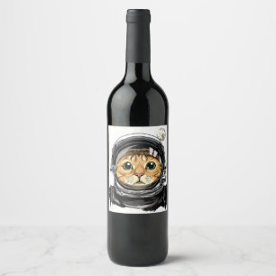 Étiquette Pour Bouteilles De Vin Espace extra-atmosphérique Chat Kitty Astronaut Vi