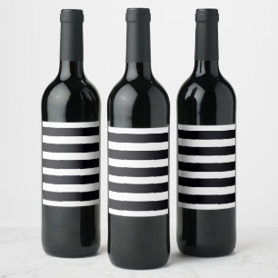 Étiquette Pour Bouteilles De Vin Étiquette à vin rayé noir et blanc moderne