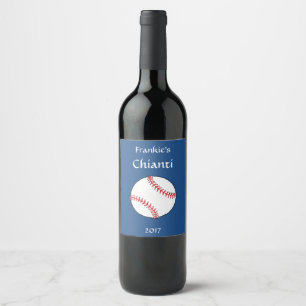 Étiquette Pour Bouteilles De Vin Étiquette bleu blanc rouge de vin de base-ball