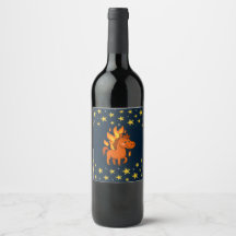 Étiquette de bouteille de vin avec un cheval rouge