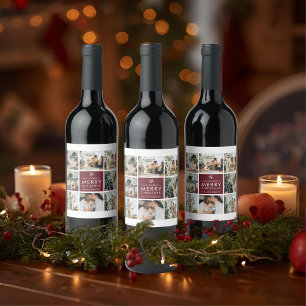 Étiquette Pour Bouteilles De Vin Étiquette de Noël personnalisée avec photo