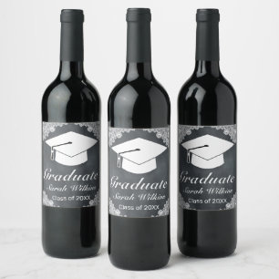 Étiquette Pour Bouteilles De Vin Étiquette de vin Blackboard & White Lace Graduatio