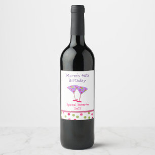 Étiquette Pour Bouteilles De Vin Étiquette de vin d'anniversaire à pois fantaisiste