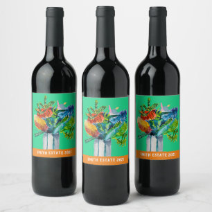 Étiquette Pour Bouteilles De Vin Étiquette de vin d'art de l'aquarelle de la flore