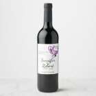 Étiquette de vin de coeur floral argenté et pourpr