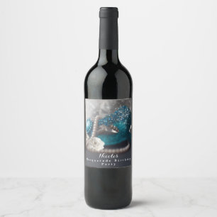 Étiquette Pour Bouteilles De Vin Étiquette de vin de fête masque et perles de masqu