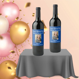 Étiquette Pour Bouteilles De Vin Étiquette de vin de fête personnalisée bleu royal