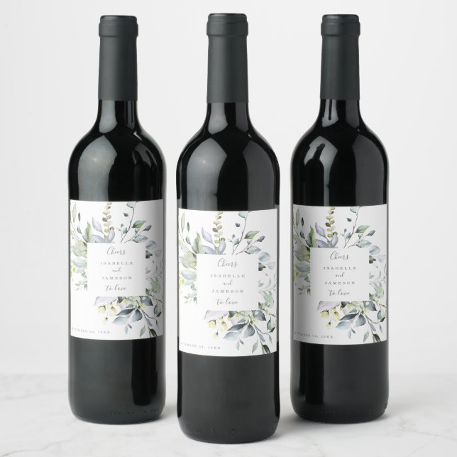Étiquette Pour Bouteilles De Vin Étiquette de vin de mariage aux florales bleu pous (Bouteilles)