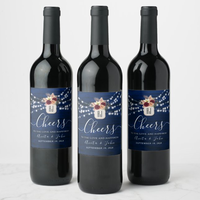 Étiquette Pour Bouteilles De Vin Étiquette de vin de mariage avec guirlande lumineu (Bouteilles)