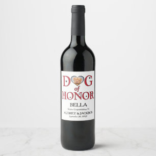 Étiquette Pour Bouteilles De Vin Étiquette de vin de mariage Chien d'honneur avec p