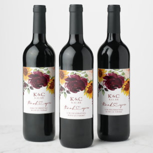 Étiquette Pour Bouteilles De Vin Étiquette de vin de mariage d'automne tournesol et