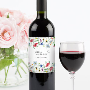 Étiquette Pour Bouteilles De Vin Étiquette de vin de mariage de jardin bohème fleur
